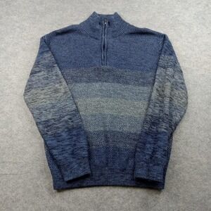 Alan Flusser Sweater Mens Large Blue Half‎ Zip Mock Neck Cotton Knit Ombre